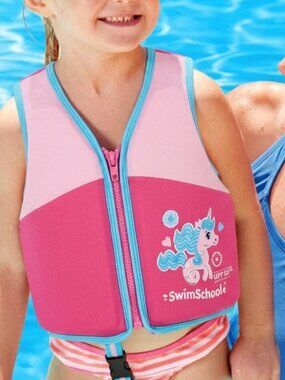 SwimSchool Swim Vest Girls 4-6 Pink Float Jacket Aqua Leisure